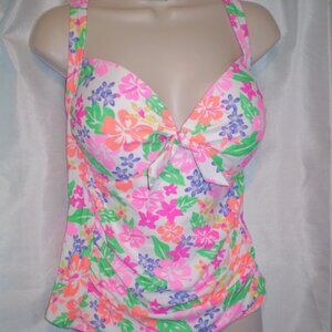 NEW CALIFORNIA WAVES FLORAL TANKINI TOP SZ 2X/ NO UNDERWIRE